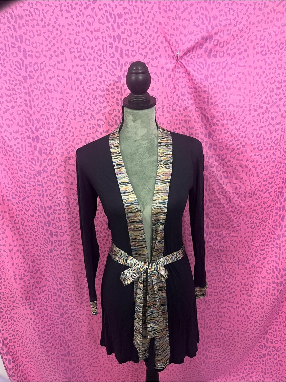 Wendy Glez Black Cardigan with Multicolor Trim
